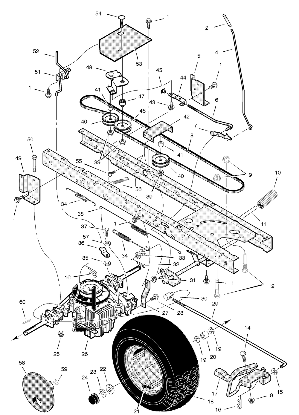 Drive Assembly Diagram and Parts List for 405604X53A 2004 Briggs and Stratton Lawn Tractor